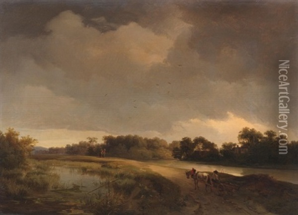 Landschaft Mit Pferdefuhrwerk Oil Painting - Ignaz Raffalt