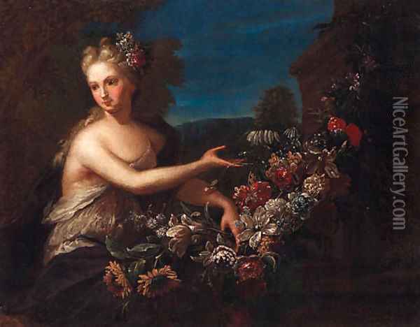 Portrait of a lady as Flora Oil Painting - Gaspar-pieter The Younger Verbruggen