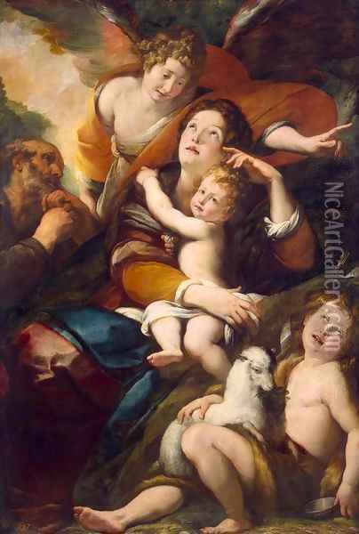 Holy Family with John the Baptist and an Angel Oil Painting - Giulio Cesare Procaccini