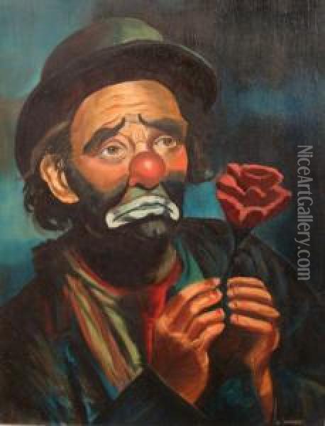 Clown Holding A Rose Oil Painting - Charles Caleb Ward