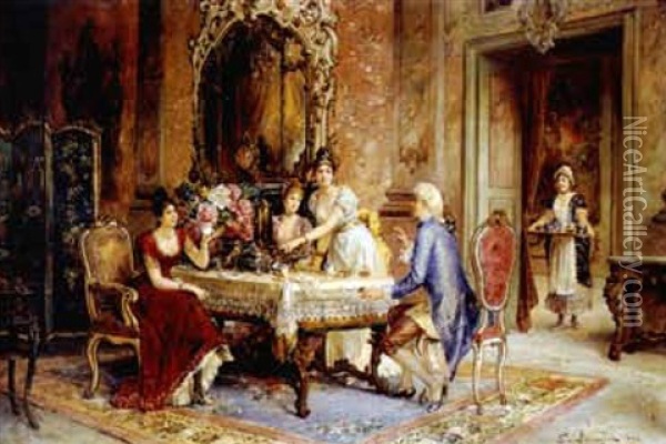 Gessellschaft Beim Tee Im Salon Oil Painting - Franz Von Persoglia
