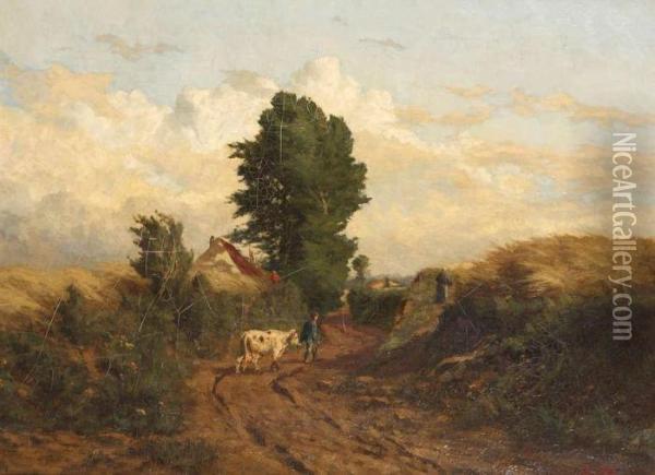 Boer Met Koe Op Landweg Oil Painting - Joseph Charles Francois