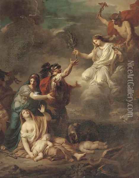 Mercury delivering Peace to the victims of war Oil Painting - Anicet-Charles-Gabriel Lemonnier