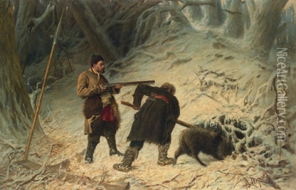 Hunting For Boar Oil Painting - Vasili Grigorevich Perov