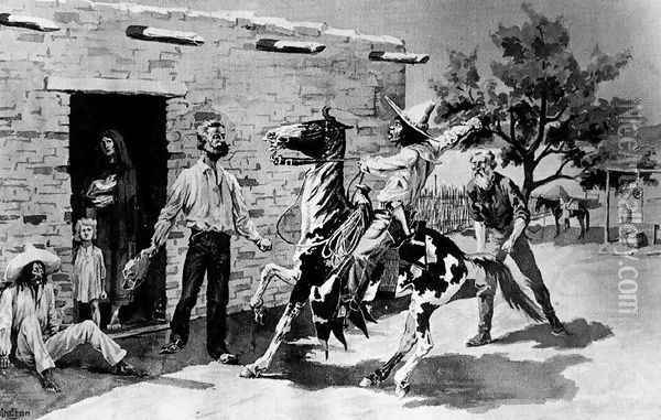 Remington's original wash drawing for the Harper's Weekly illustration 'The Apaches Are Coming'. Frederic R Oil Painting - Frederic Remington