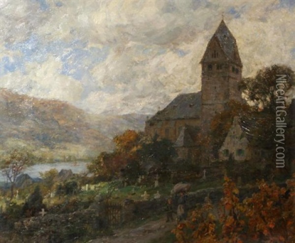 Village By The Rhine Oil Painting - Carl Jutz the Younger