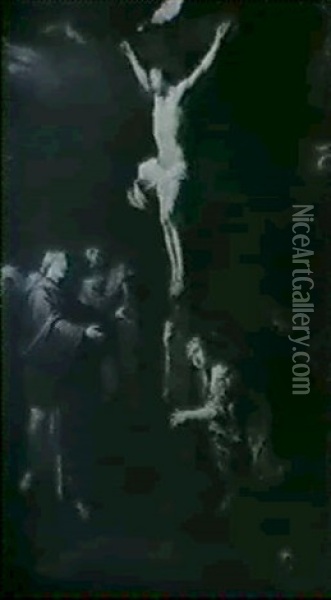 Der Gekreuzigte Mit Maria, Johannes Und Magdalena Oil Painting - Giovanni Battista Merano