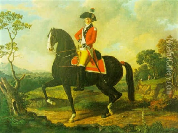 Equestrian Portrait Of A Gentleman (marie Joseph Paul Yves Roch Gilbert Du Motier, Marquis De La Fayette?) Oil Painting - Louis-Auguste Brun