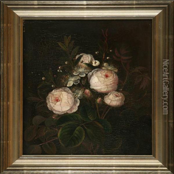 Bouquet Of Pink Roses Oil Painting - I.L. Jensen