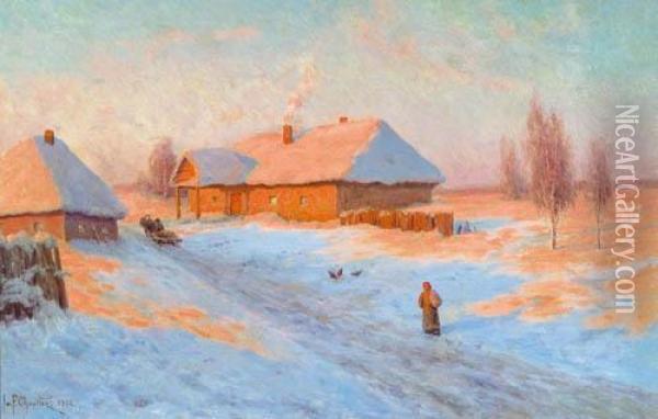 Winter Landscape In The Evening. Oil Painting - Ivan Fedorovich Choultse
