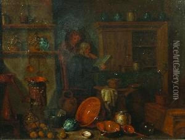 A Kitchen Still Life Oil Painting - Giovanni Domenico Valentino