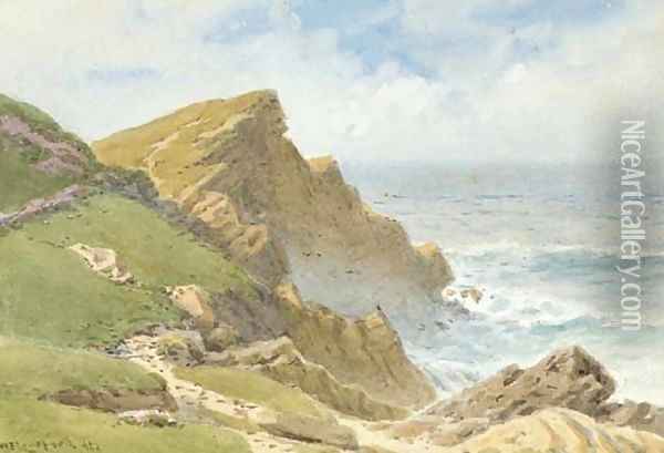 The end of the headland, Newquay Oil Painting - William Edwards Croxford