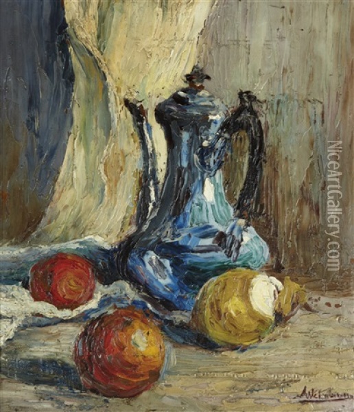 Nature Morte A Cafetiere Et Aux Fruits Oil Painting - Albert Weinbaum