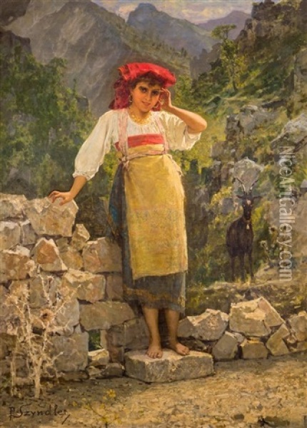 Szczesliwa Pasterka Oil Painting - Pantaleon Szyndler