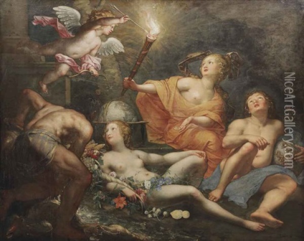 Allegory Of The Four Elements Oil Painting - Jan van Dalen the Younger
