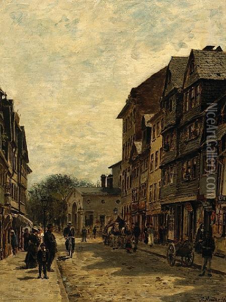 A Busy Street Scene Oil Painting - Paul Andorff