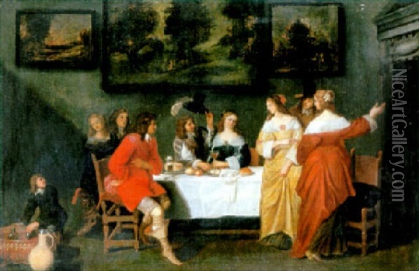 Scene De Banquet Oil Painting - Christoffel Jacobsz. Van Der Lamen