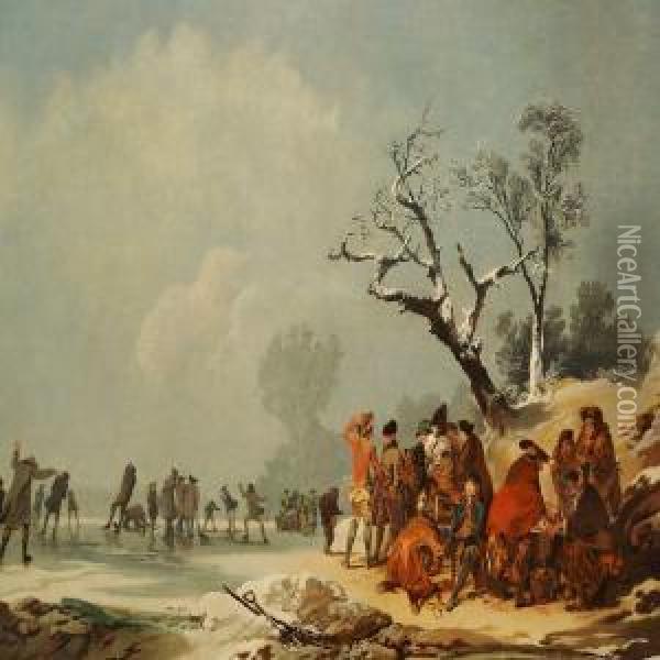 People Skating Oil Painting - Loutherbourg, Philippe de