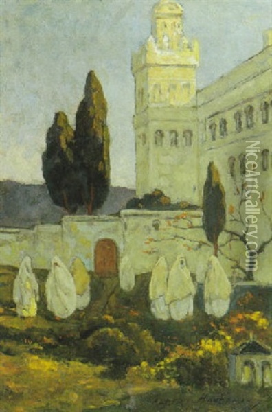 Algeroises Au Pied De La Mosquee Abd-el-tahmane Oil Painting - Hendrik Johannes Haverman