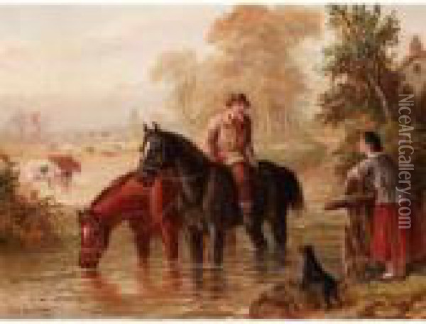 Watering The Horses Oil Painting - Edward Benjamin Herberte