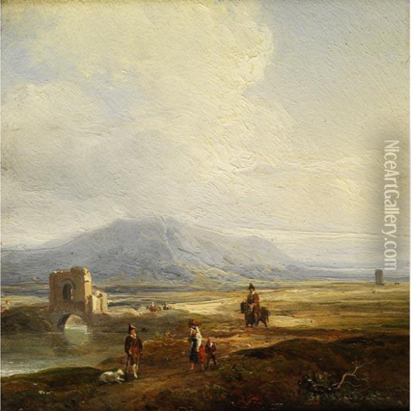 Sudliche Landschaft Mit Flusslauf An Antiker Brucke Oil Painting - Jacques Raymond Bracassat
