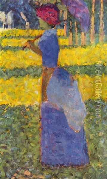 woman with umbrella Oil Painting - Georges Seurat