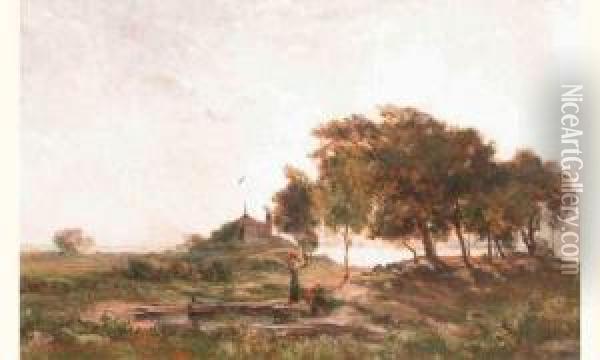 Bretonnes Au Bord De La Source Cotiere Oil Painting - Emmanuel Lansyer