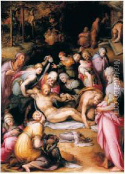 The Lamentation Over The Dead Christ Oil Painting - Giovan Battista Naldini