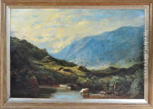 An Upland River Landscape Oil Painting - Charles Russell