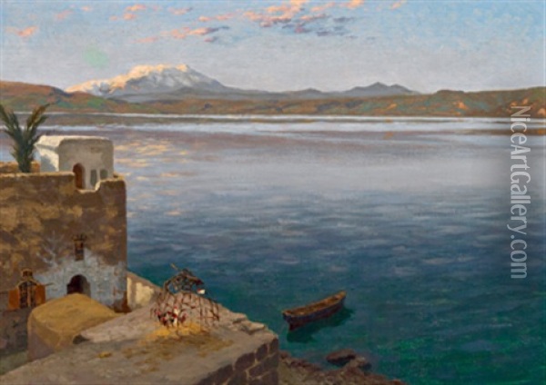 Blick Auf Den See Genezareth Oil Painting - Julius Friedrich Ludwig Runge