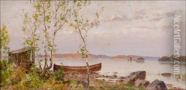 Kesailta. Oil Painting - Hjalmar (Magnus) Munsterhjelm