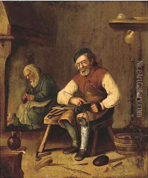 A cobbler in an interior Oil Painting - Berlin School