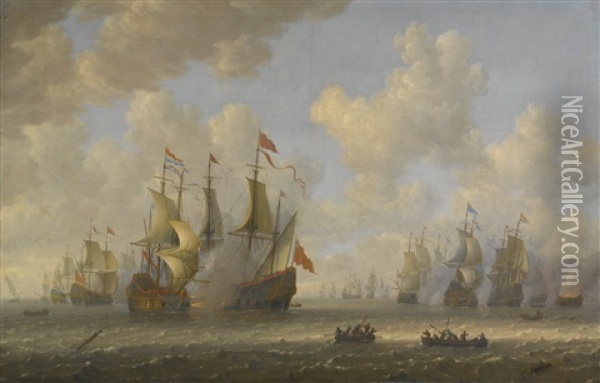 The Battle Of Scheveningen, With The Naval Forces Of The Dutch Republic And The Commonwealth Of England, 10 August 1653 Oil Painting - Jeronymus Van Diest