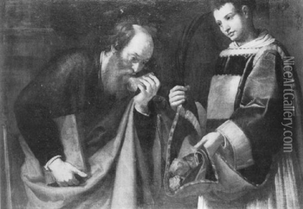St. Stephen Offering The Rocks Of His Martyrdom To St. Paul Oil Painting - Francesco de Rosa