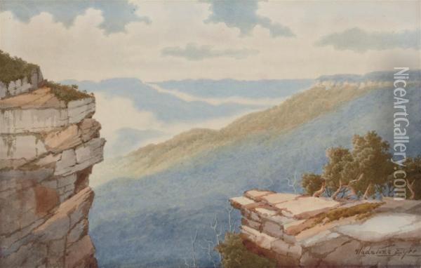 South Head, Sydney; And, The Blue Mountains Oil Painting - Gladstone Eyre