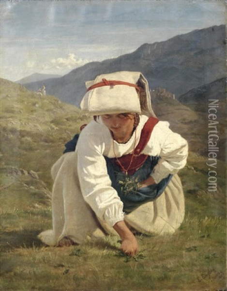 Girl Picking Flowers Oil Painting - Edmund Eagles