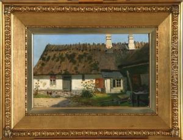 Thatched House At Hellebaek Oil Painting - Fritz Staehr-Olsen
