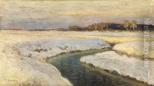 River Rolling Across Snows Oil Painting - Teodor Ziomek