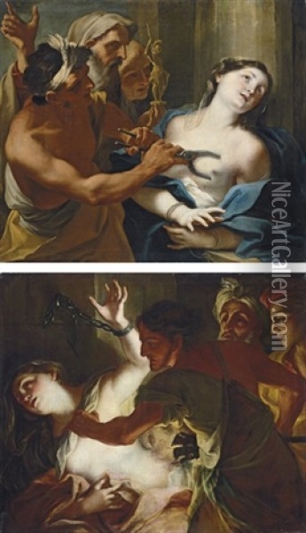 The Martyrdom Of Saint Agatha (+ The Martyrdom Of Saint Bibiana; Pair) Oil Painting - Stefano Maria Legnani