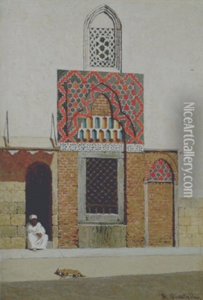 Arabo Seduto Davanti Alla Moschea Oil Painting - Roberto Guastalla