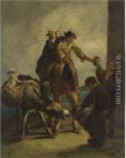 Water Sellers With A Donkey Oil Painting - Eugenio Lucas Velasquez
