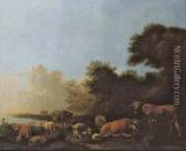 Landschaft Mit Viehherde. Oil Painting - Albert-Jansz. Klomp