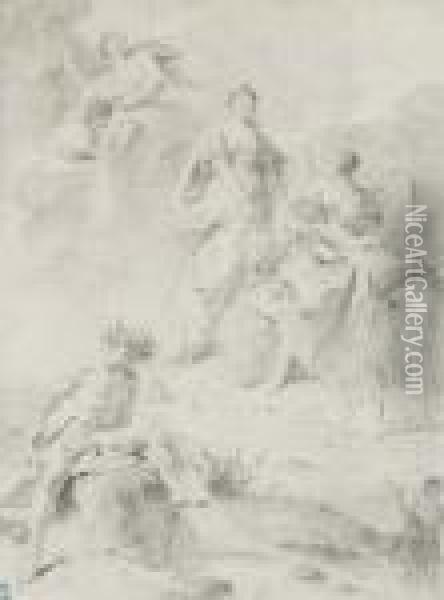 Le Dieu De La Riviere Po Assis Sur Un Rocher Pres D'une Source Oil Painting - Giovanni Battista Piazzetta
