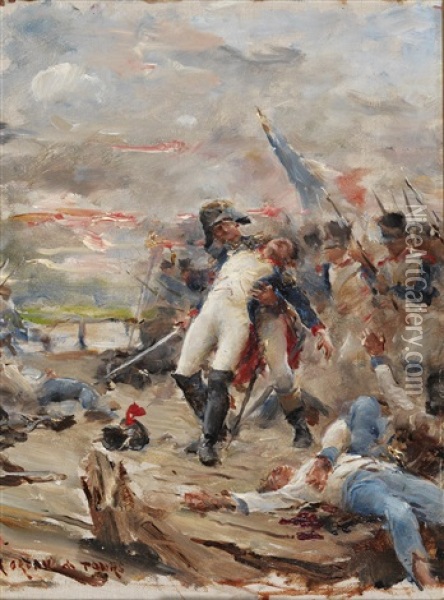 Death Of Colonel Gerard Laciee In The Battle Of Gunzburg Oil Painting - Georges Moreau de Tours