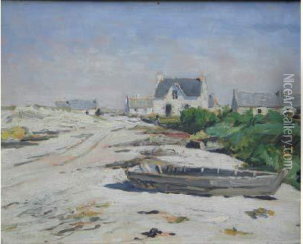  Barque Et Maisons Sur La Cote  Oil Painting - Andre Dauchez