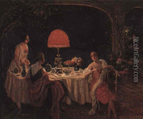 Evening On The Terrace Oil Painting - Delphin Enjolras
