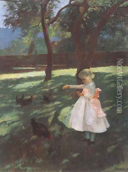 Feeding the Chickens 1895 Oil Painting - Karoly Ferenczy
