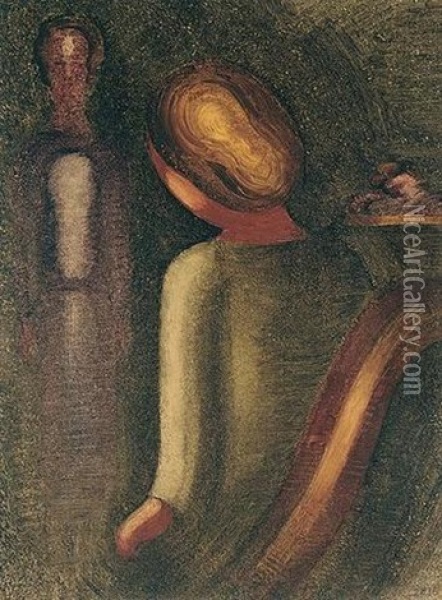 Sitzende Und Zwei Figuren, 1936 Oil Painting - Oskar Schlemmer