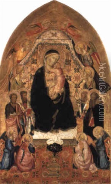 The Madonna And Child Enthroned With Sts. John The Baptist And Others Oil Painting - Agnolo di Taddeo Gaddi