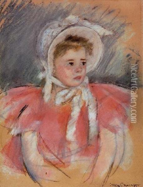 Simone In A White Bonnet Seated With Clasped Hands (no. 1) Oil Painting - Mary Cassatt